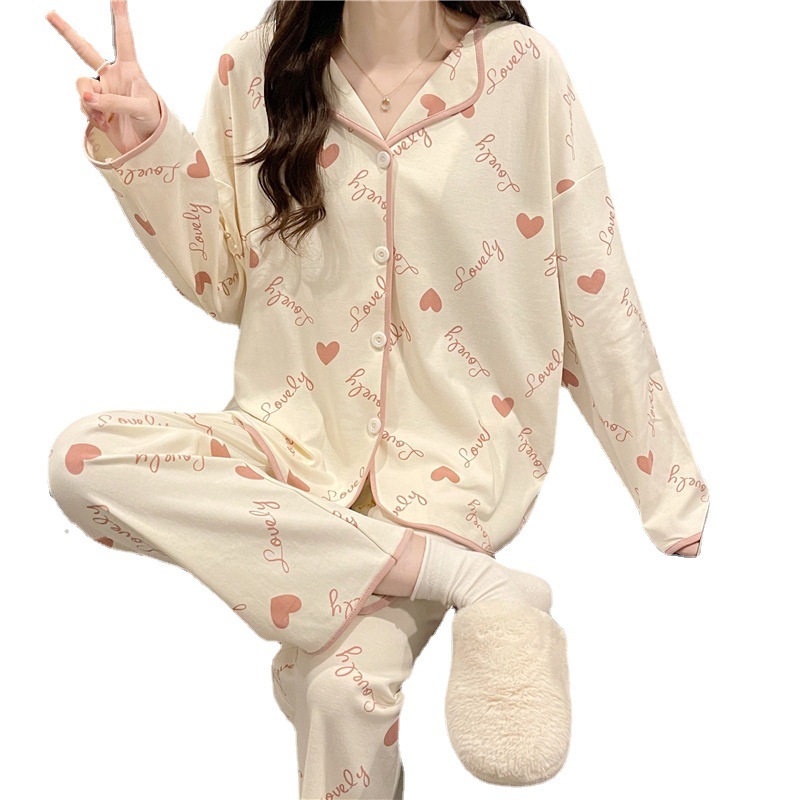 Spring and Autumn Thin Long Sleeve Pajamas for Women 2025 New Cute Cardigan Home Clothes Loose Two-Piece Suit for Women