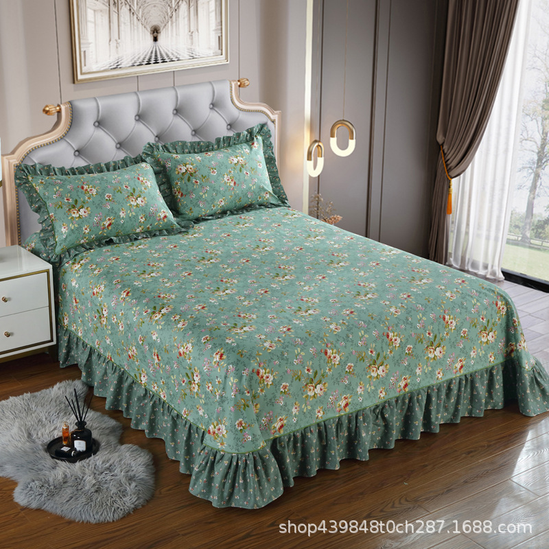 Ruffled Cotton Printed High Density Four-piece Set Korean Style Cotton Lace Multi-piece Set Pillowcase Quilt Cover Bed Sheet Single Piece