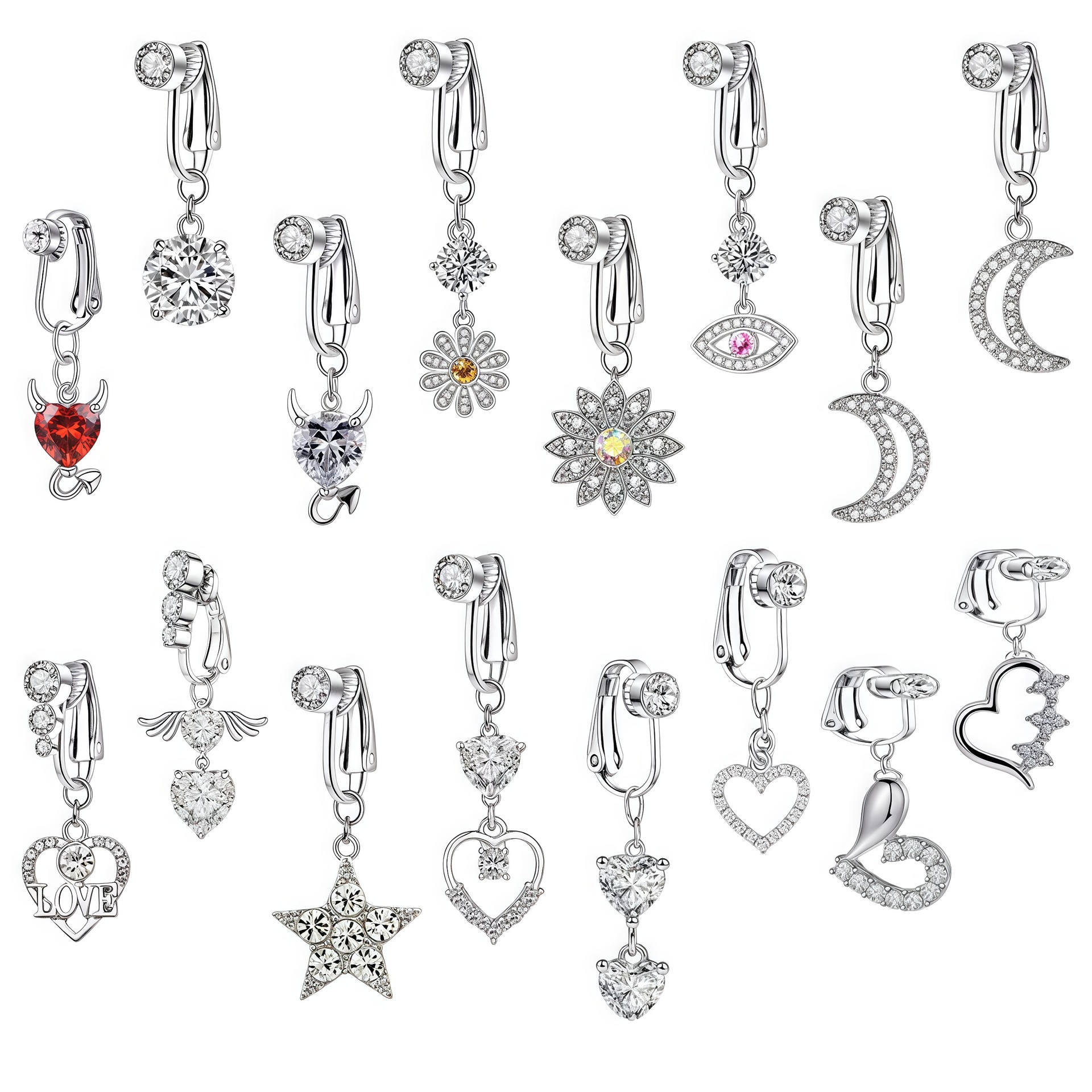Европейский и американский кросс-бодер, горячая распродажа пупочного кольца без прокола, пупочный зажим в виде луны, бабочки, сердечка с бриллиантом