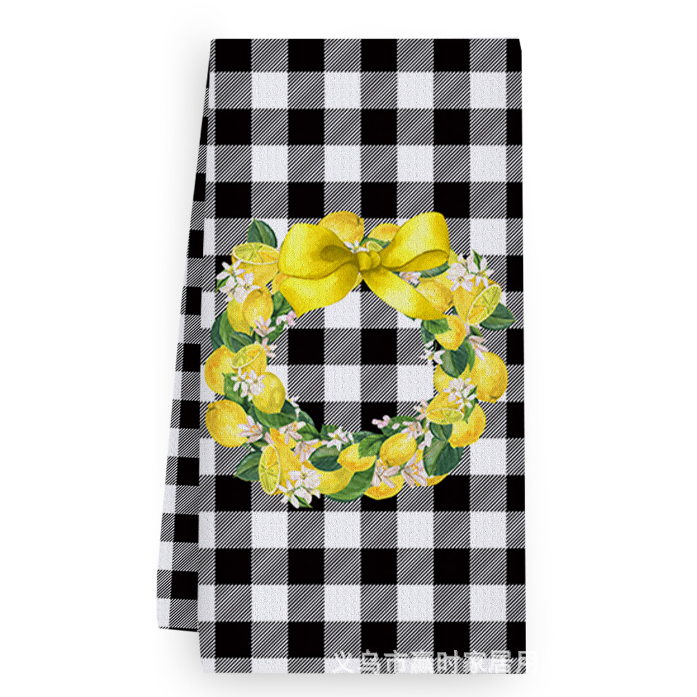 Waffle microfiber absorbent quick-drying cleaning face towel cross-border hot selling lemon printing home kitchen towel