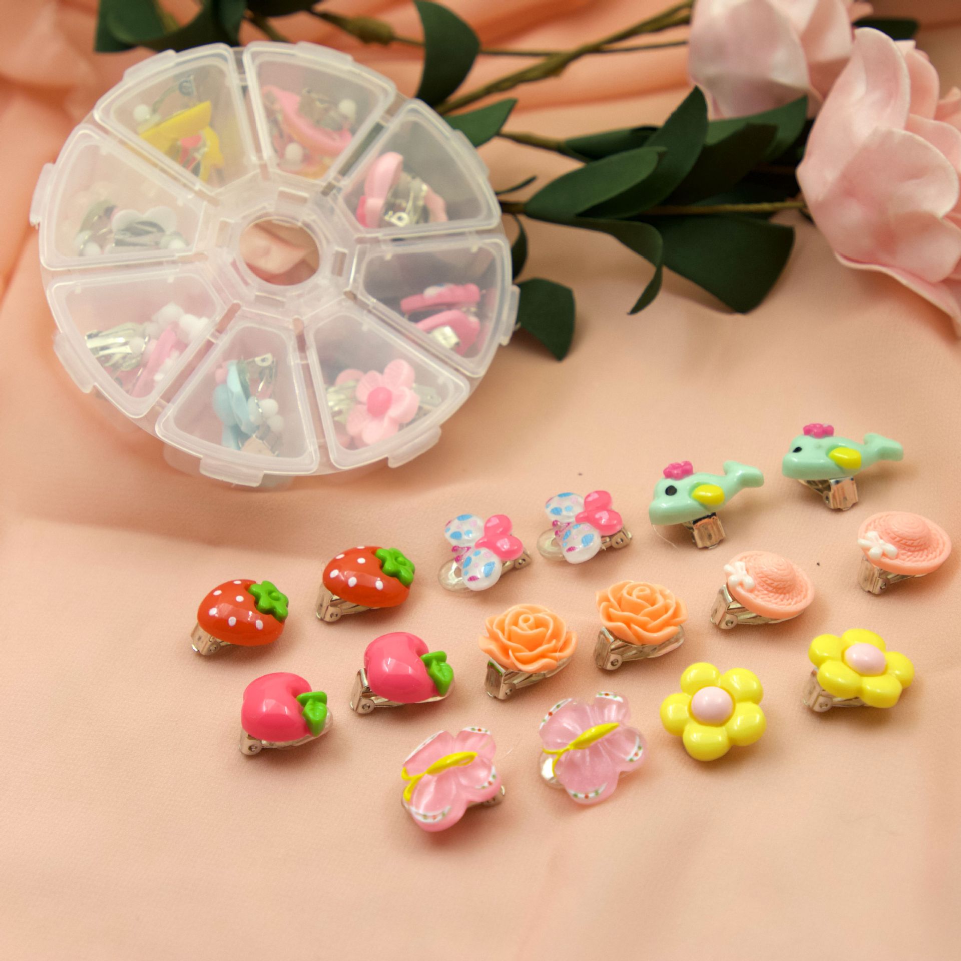 Детские серьги с драгоценными камнями от производителя Милые блестящие серьги из смолы 8 пар в коробке