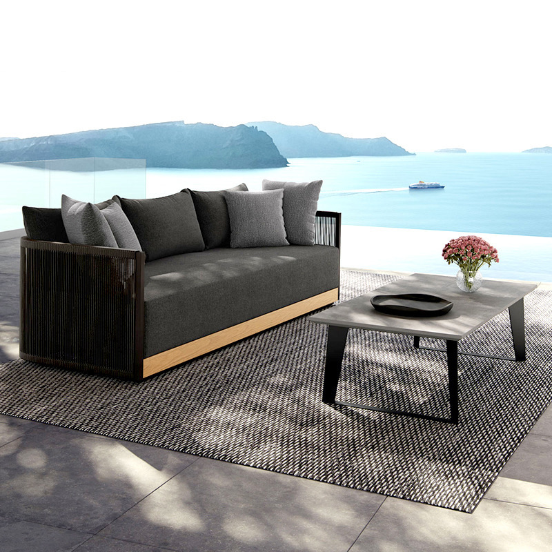 Scandinavian Outdoor Rattan Sofa Combination Leisure Courtyard Balcony Rattan Chair Sofa Outdoor Terrace Courtyard Braided Small Table and Chairs