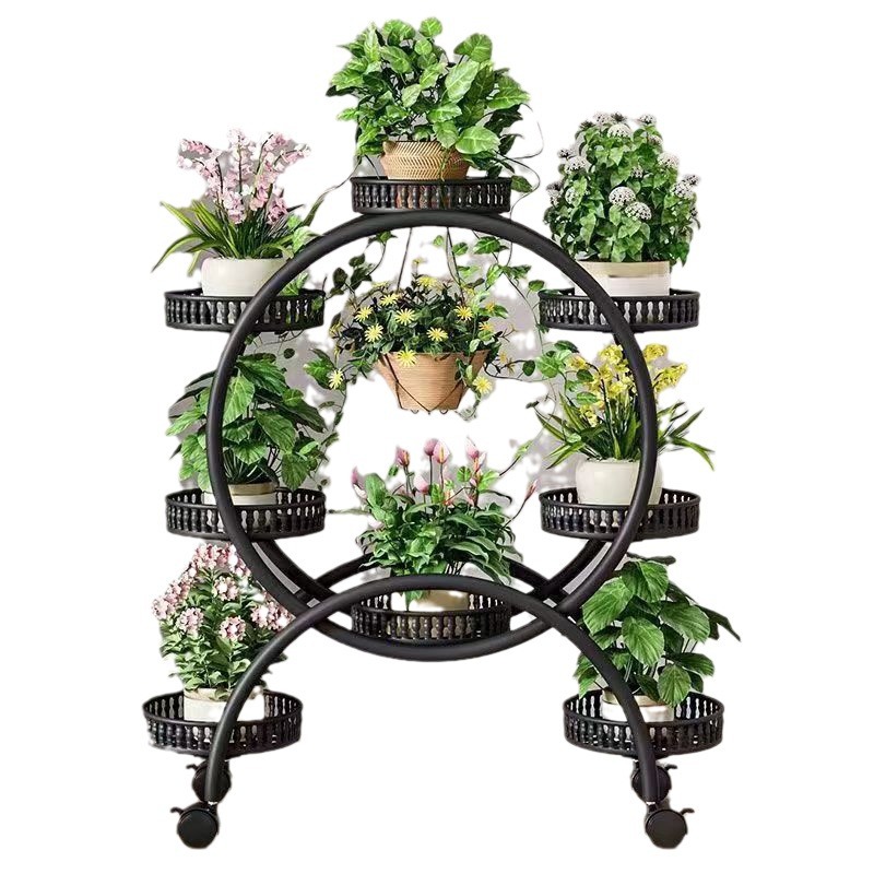 Flower Rack Flower Pot Storage Rack Living Room Floor-standing Movable Green Rose Balcony Flower Pot Rack Multi-layer Household