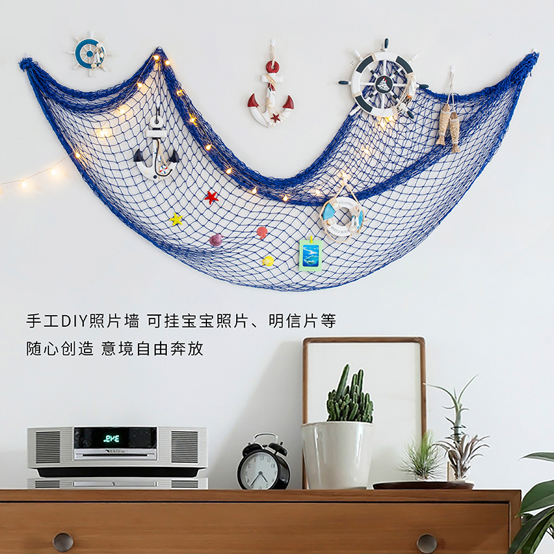 Средиземноморский стиль декора рыболовной сети из хлопковой веревки для бара, фоновая стена, фото стена, ракушка, плавающая деревянная веревка