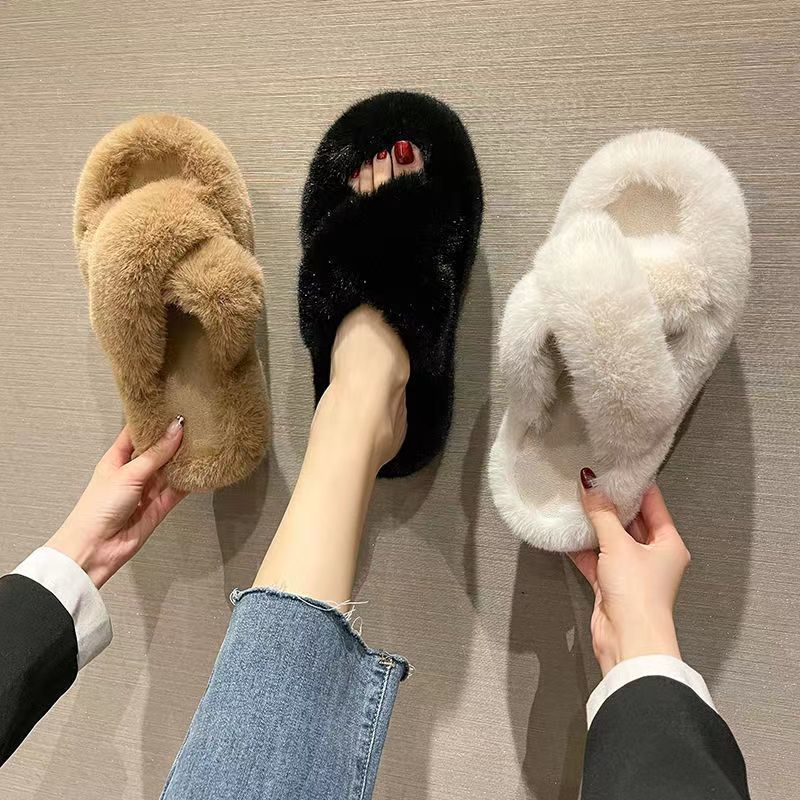 Furry Slippers for Women's Outer Wear 2025 New Korean Style Ins Trendy Shoes Autumn and Winter 2024 Home Cotton Slippers Spring and Summer