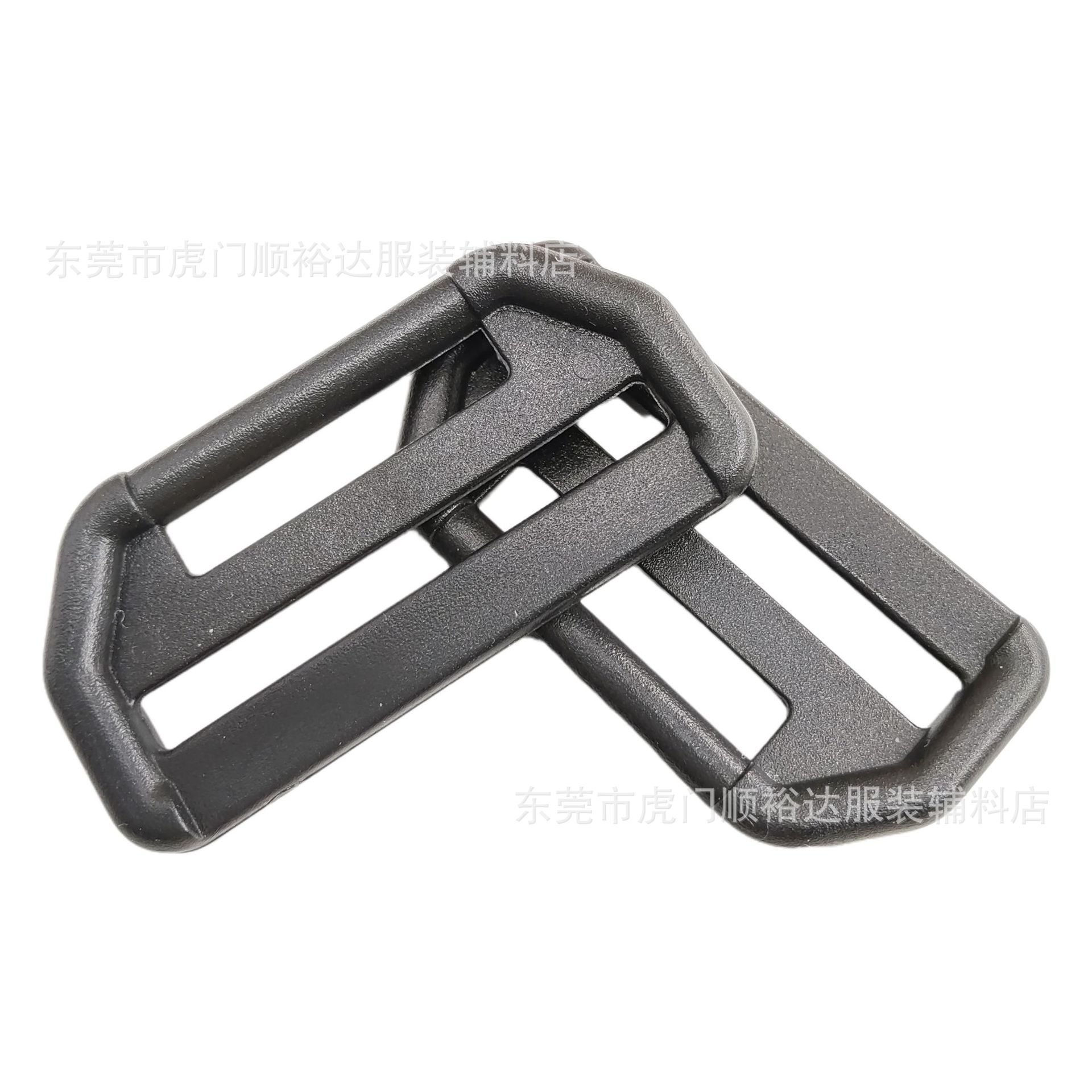 Factory 25*38mm black plastic Lu word buckle double-mouth conjoined webbing buckle hook connection D buckle supply