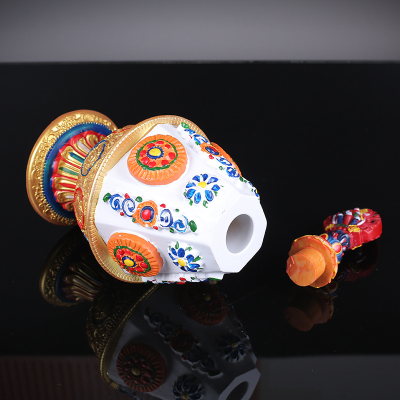 Wholesale Moni Teng Treasure Vase, Chubby Style, Folk Culture Butter Flower, Auspicious Ksitigarbha, Hand-Painted Ornament, Large Xizang Style