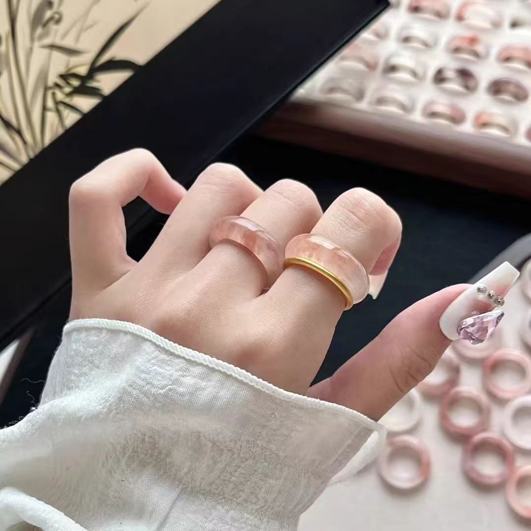 Natural Agate Ring Women's Peach Blossom Brewed Ring Ring Hibiscus Pigment Ring Couple Men's and Women's Ring Jade Ring