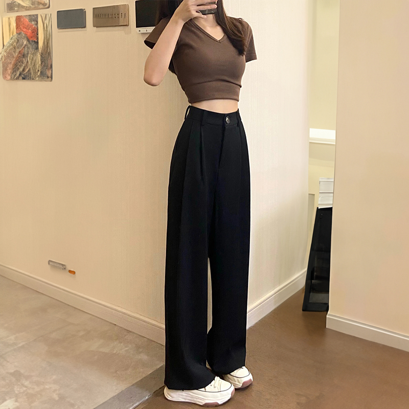 Black suit pants women's spring and autumn fat sister mm high waist loose slimming wide leg casual pants pear-shaped pants