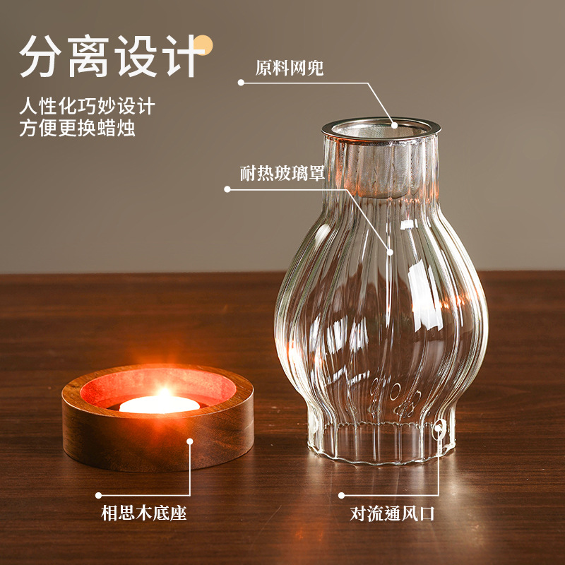 Glass Candle Holder Antique Incense Lamp Household Windproof Candle Holder Wax Light Lamp Tea Room Ornaments Creative Stripe Aromatherapy