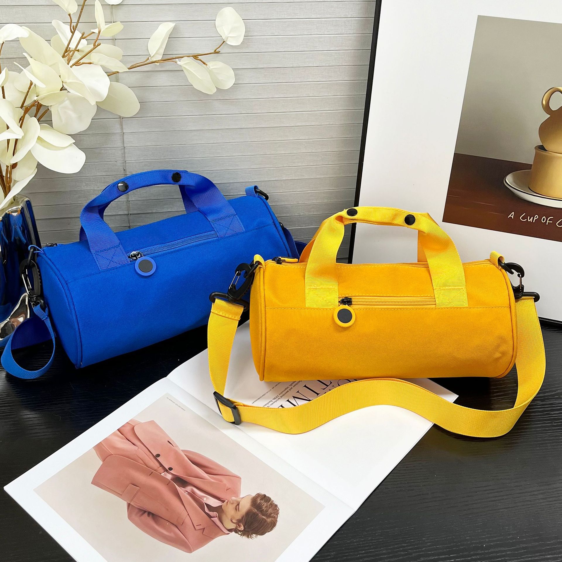 Cross-Border Cylindrical Sports Travel Bag Waterproof Oxford Cloth Large Capacity Satchel Crossbody Travel Bag Fashionable Casual Satchel