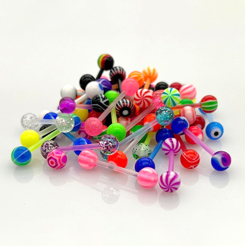 Cross-border acrylic UV Rod mixed color pattern tongue nail European and American popular body piercing jewelry color tongue decoration replacement ball