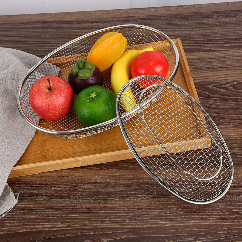 Factory spot wholesale boutique oval basket stainless steel drain Basin kitchen fruit basket multi-functional drain basket wholesale
