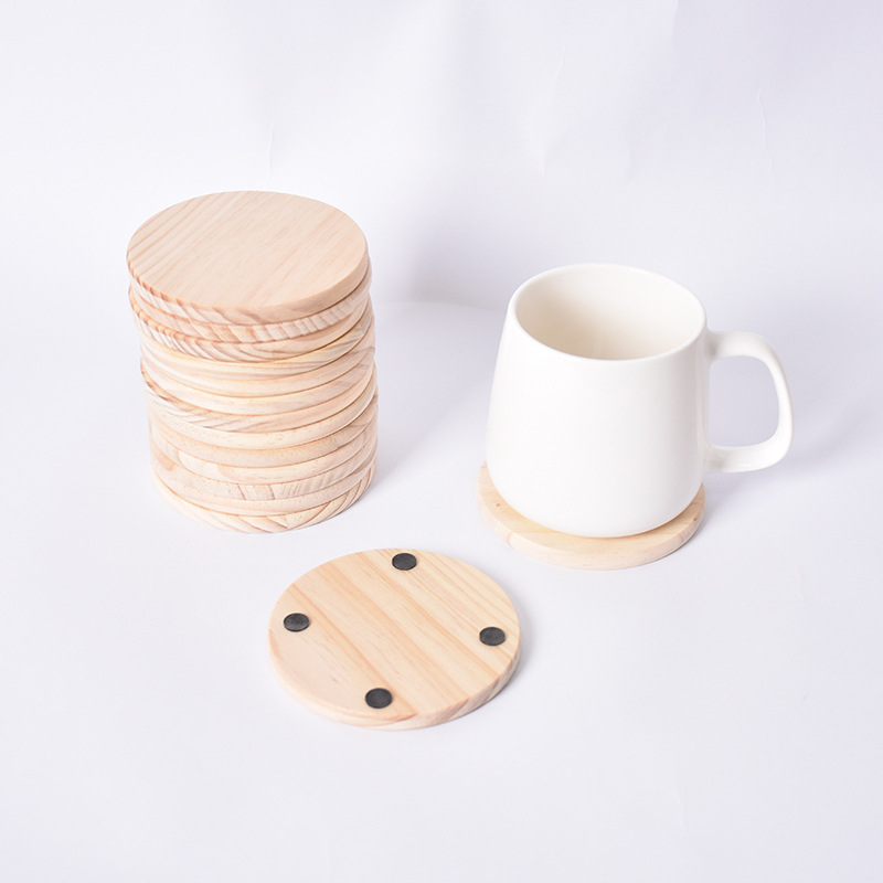 Cross-border supply solid wood coaster coffee cup heat insulation pad creative round square drawing board tag wooden anti-scalding pad