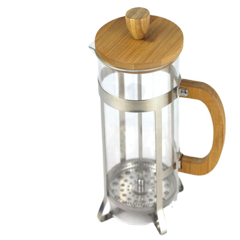 Bamboo and Wood Cover Glass Press Pot Household French Filter Pressure Heat Resistant Borosilicate Coffee Pot American Utensil Glass Measuring Cup