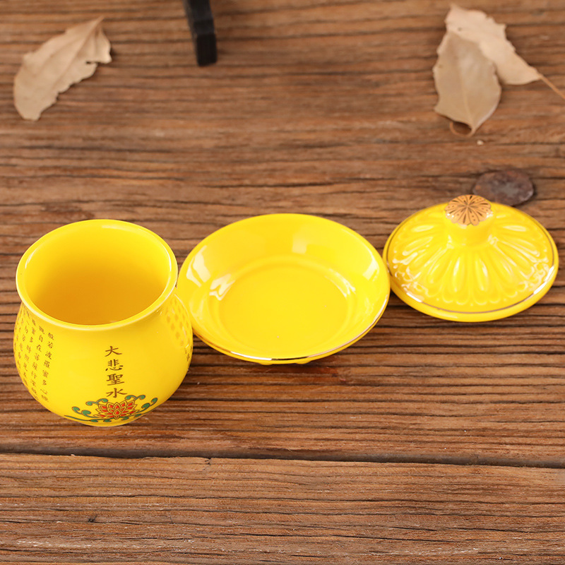 Ceramic Cup Guanyin Lotus Tribute Cup Pre-Buddha God of Wealth Holy Water Cup Guanyin Buddha Worship Cup Home Great Compassion Curse Water Cup