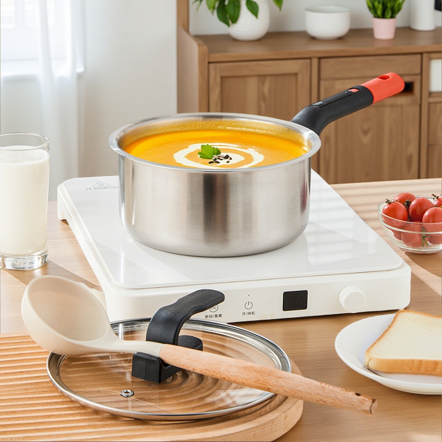 Кастрюля для молока из нержавеющей стали Xiyijia утолщенная суповая кастрюля ручка многофункциональная кастрюля для детского питания с подвешенной ложкой для лапши