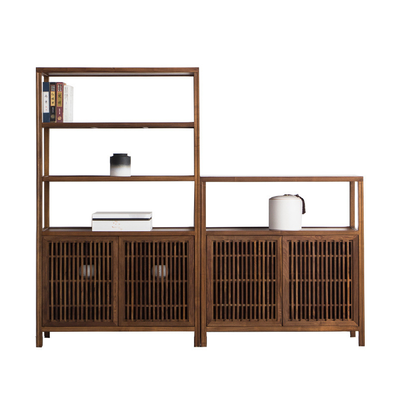 New Chinese Style Solid Wood Bogu Shelf Bookcase Study Low Cabinet Display Cabinet Tea Rack Black Walnut Storage Rack Zen Furniture