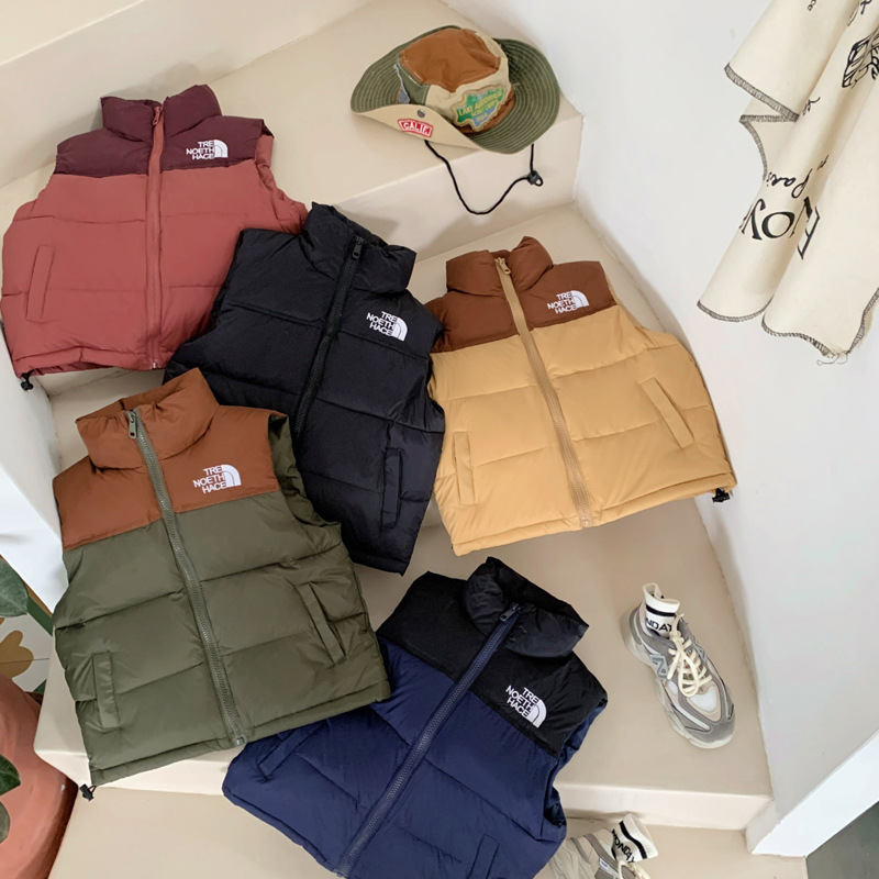 New Kidsren's down Cotton Vest for Boys and Girls Stand-Up Collar Splicing Kidsren's Clothing down Vest Vest Outer Wear Douyin Live Broadcast