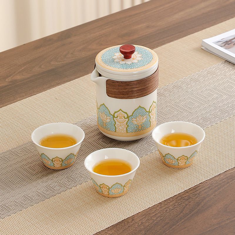 Travel Tea Set Outdoor Portable Chinese Camping Ceramic Express Cup Business Accompanying Gift Company logo