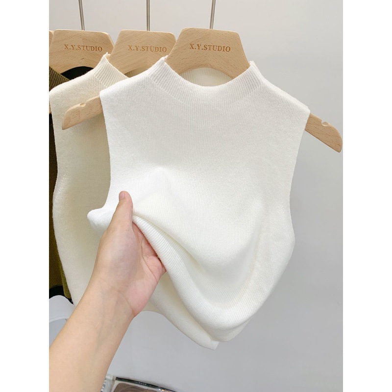 Summer Elegant Inner Knitted Sweater Bottoming Shirt Half Turtleneck Camisole Short Top Sleeveless Yiniao