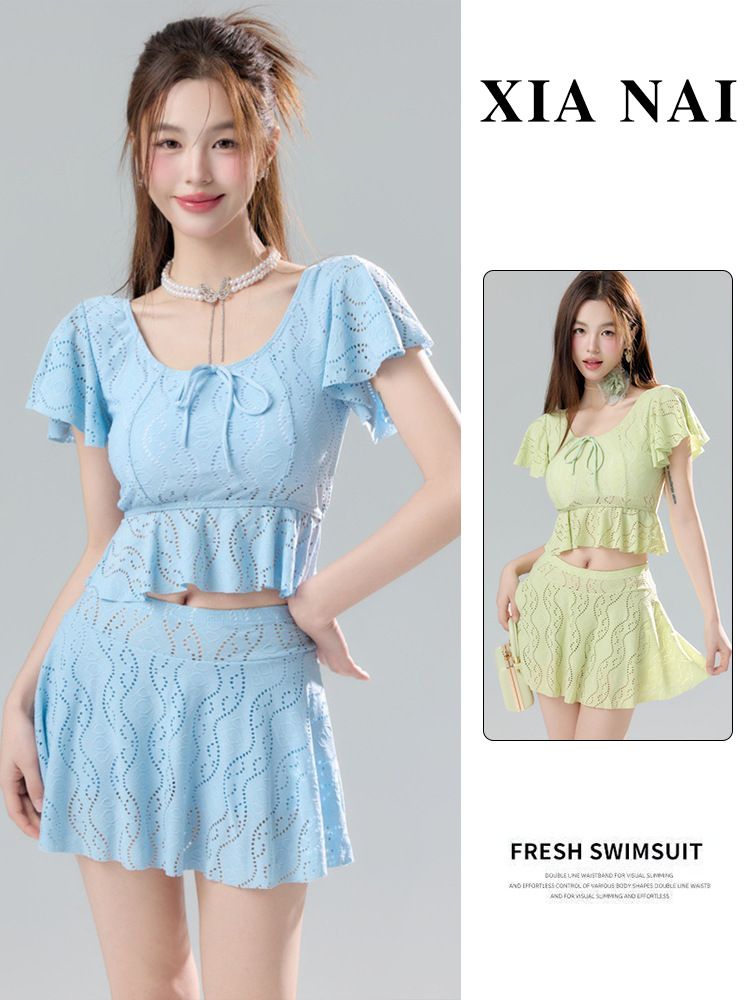 Купальник 2025, стиль интернет-знаменитости для женщин, чистое желание, раздельный купальник, чтобы скрыть живот, летний фея стиль, пляжная юбка