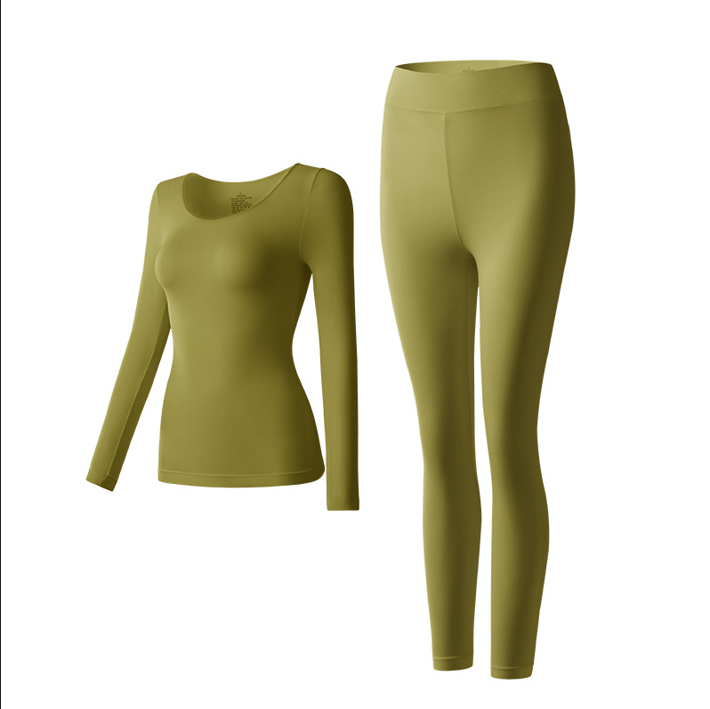 Ultra-Thin Invisible Thermal Underwear Set for Women, Autumn Base Layer Skin-Beautifying Top and Bottom Set