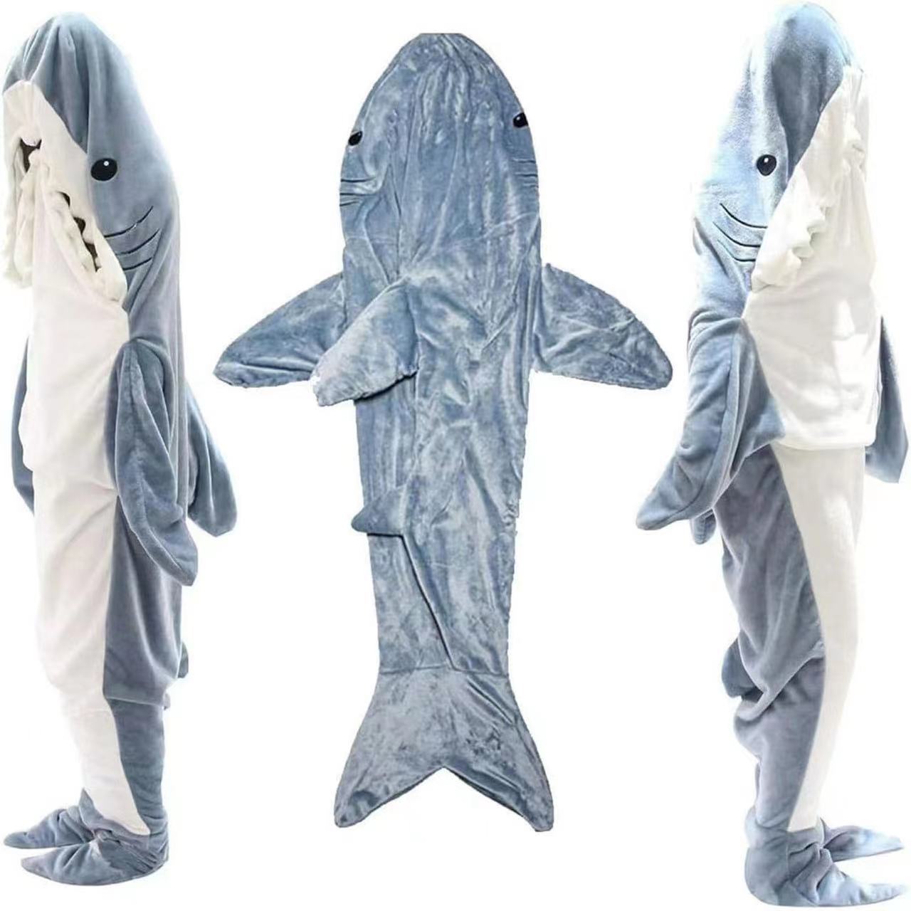 in stock cross-border new shark sleeping bag blanket cartoon animal conjoined flannel men and women home clothes shark pajamas