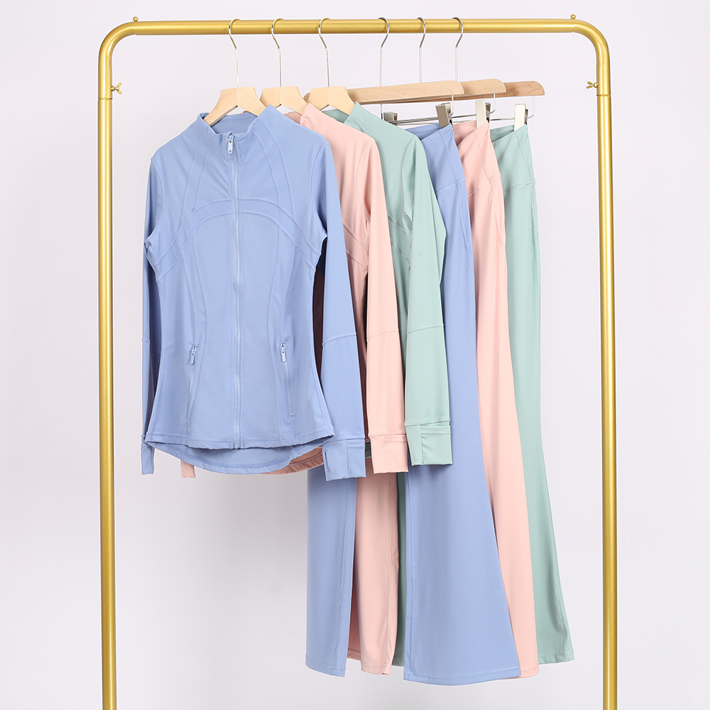 Lulu расклешенные брюки Df куртка с воротником-стойкой костюм золотая молния топ женская облегающая верхняя одежда эластичная йога