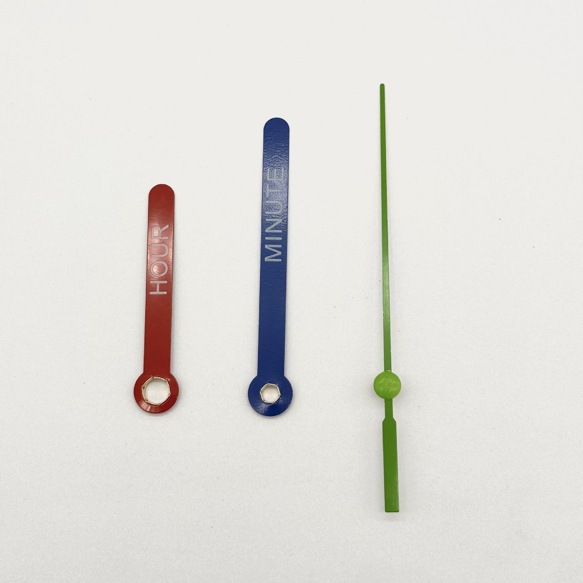 Manufacturer's Supply of Clock Hands: Red Hour, Blue Minute, Green Second. Quartz Clock Parts, Clock Hands, Colorful DIY Accessories