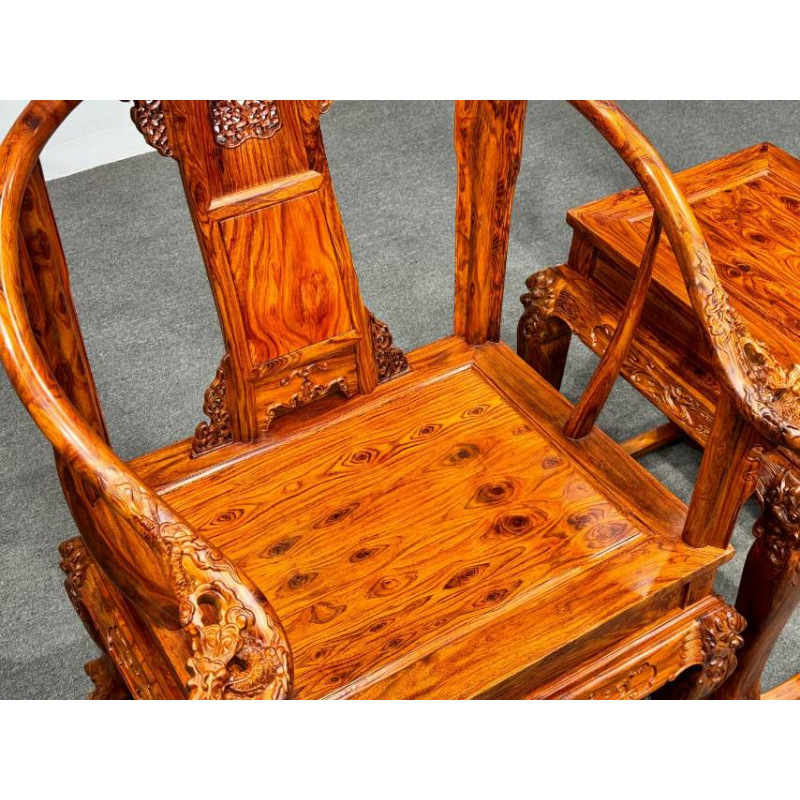 Hainan Huanghuali Wood Tiger-Leg Imperial Palace Chair Three-Piece Set, Ming and Qing Dynasty Imperial Palace Circle Chair Furniture, Antique-Style Backrest Chair, New Chinese Style