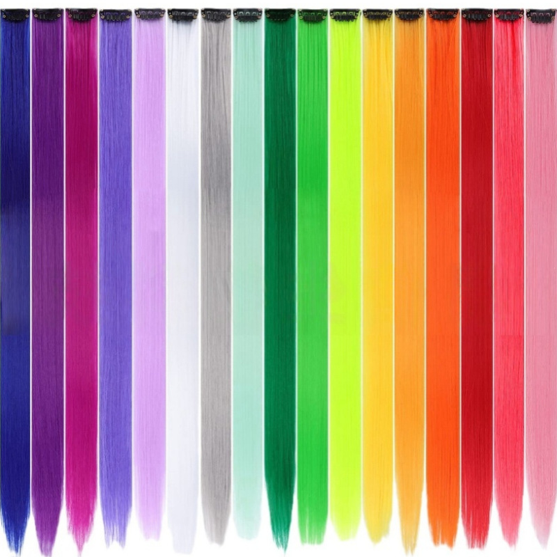 One-Piece Colored Hair Extensions for Women, Synthetic Long Straight Hair, Colored Hair Extensions in Stock, 1 Clip Hairpiece, Seamless Hairpiece