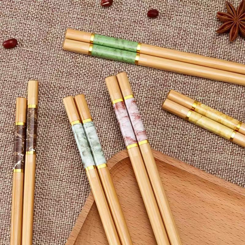 Nanzhu chopsticks 7.0*24cm marble printed bamboo chopsticks five color thermal transfer carbonized bamboo chopsticks
