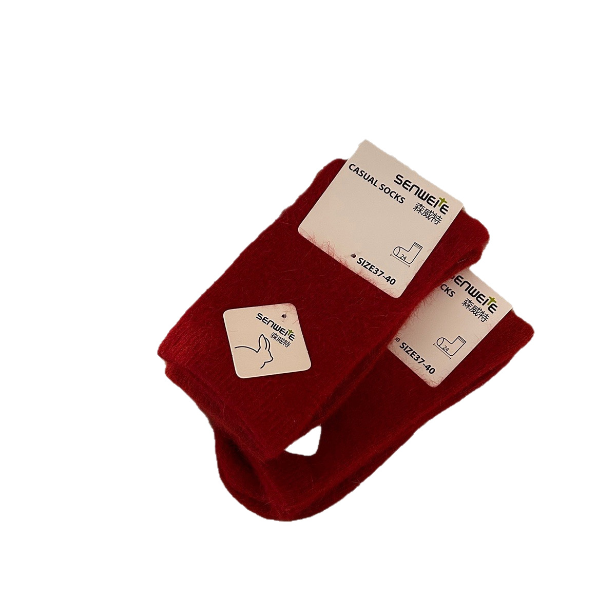 Real Rabbit Wool Super Warm Rabbit Fur Socks Women's Mid-Calf Socks Thickened Fleece Japanese Style Solid Color Autumn and Winter Long Socks