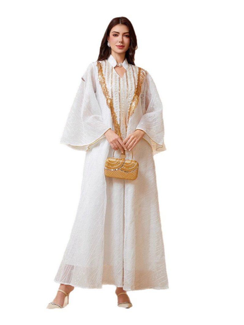 Sw005 Middle Eastern Cross-Border Muslim Evening Dress Arabian Dubai Robe Mesh Embroider Sequins Elegant
