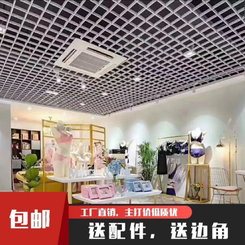 Ceiling Grille Material Self-Installation Integrated Ceiling Iron Aluminum Mesh Ceiling Grape Rack Plastic Ceiling Black and White Square