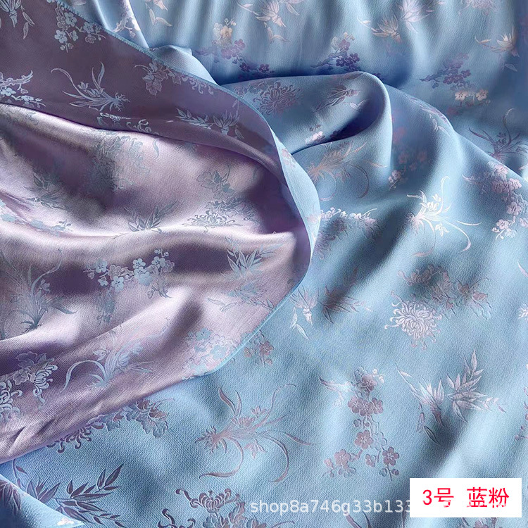 Plum, Orchid, Bamboo and Chrysanthemum Silk Fragrant Crepe Fabric New Chinoiserie Tang Suit Han Dynasty Cheongsam Heavy Jacquard Silk Fabric