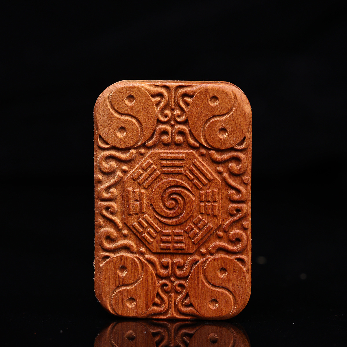 Lightning-Struck Jujube Wood Peace Pendant Yin-Yang Fish Pendant Taoist Talisman Portable Accessory Old Material Dark Carved Hand