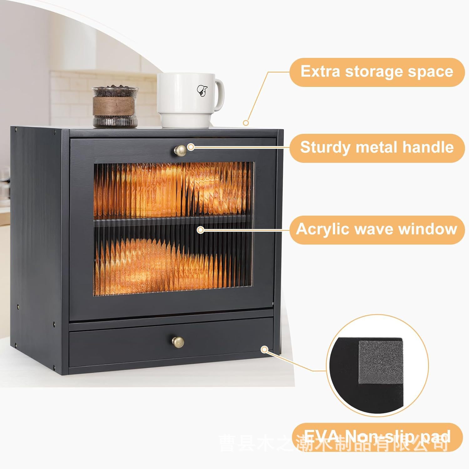 Kitchen Countertop Bread Box 3 Layers Wooden Bread Box Farmhouse Coffee Bar Countertop Food Cabinet Rack Storage Container