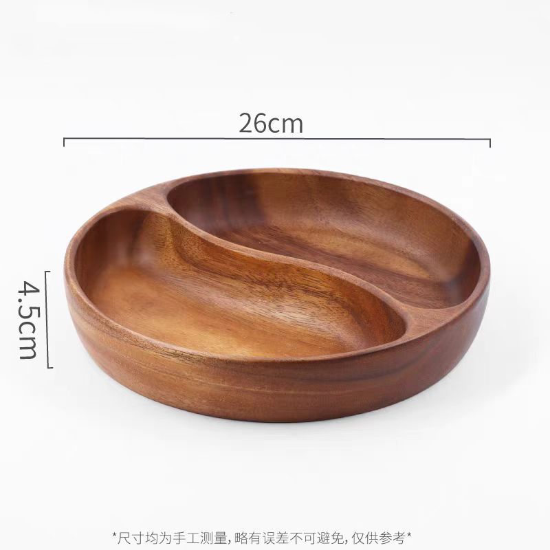 Manufacturer Wholesale Walnut Fruit Plate Divided Plate Salad Bowl Whole Wood Tai Chi Round Snack Plate