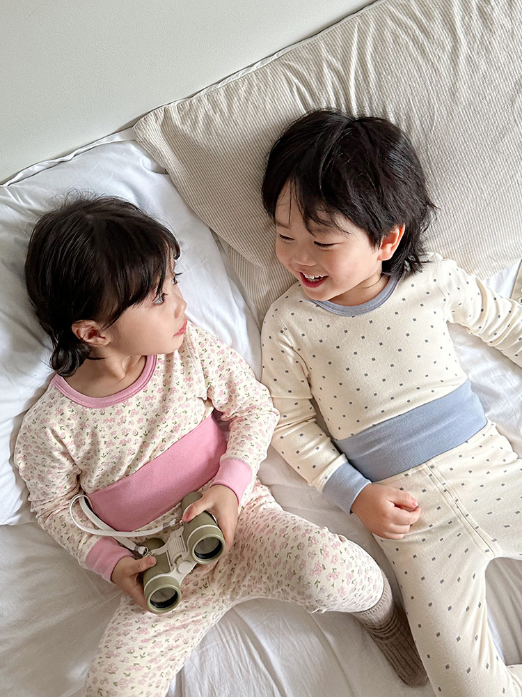 Осенние вещи и брюки для малышей, хлопковый комплект, термобелье, безкостная защита живота для мальчиков и девочек, утолщенная домашняя одежда