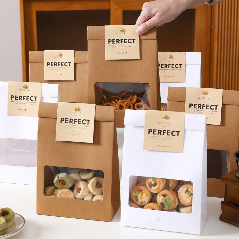 Brown Packing Paper Packaging Bag Biscuits Snowflake Crisp Glutinous Rice Boat Cookies Candy Nougat Toffee Food Box Baking