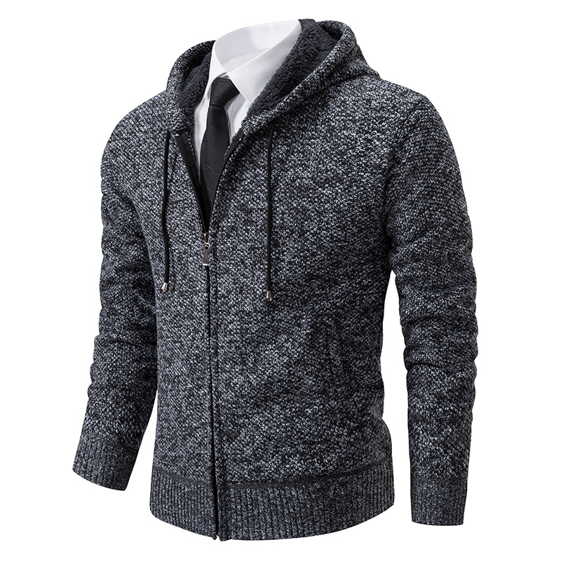 Foreign trade casual men's autumn and winter men's coat cardigan sweater men's sweater hooded fleece-lined thickened