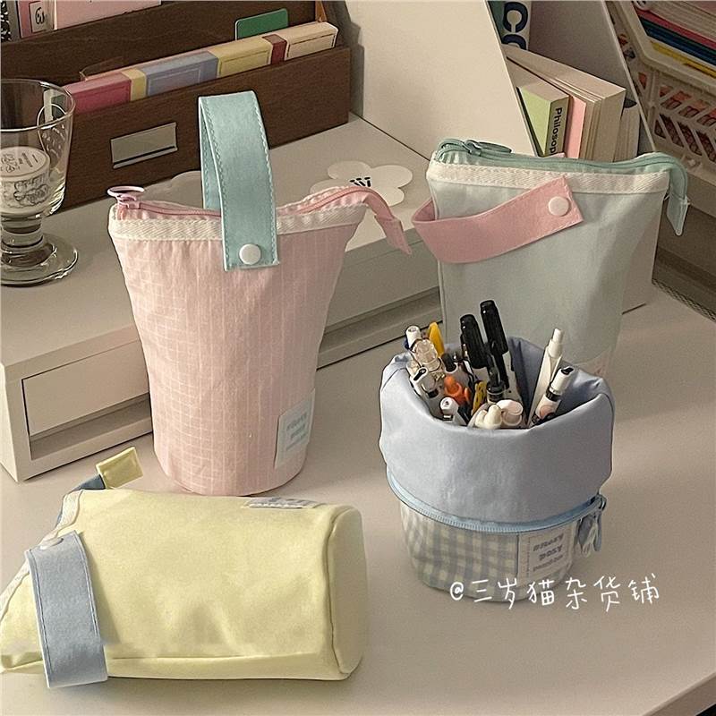 Three-Year-Old Cat Sea Salt Cheese Pencil Case Korean Style High-Looking Multi-Functional Vertical Flip Pen Holder Female Student Large-Capacity Stationery Box