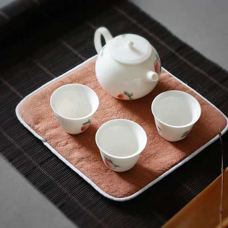 Cotton and Linen Tea Towel Pot Mat Zen Hand-Painted Absorbent Thickened Tea Towel Dry Bubble Mat Pot Holder Kung Fu Tea Set Office Home