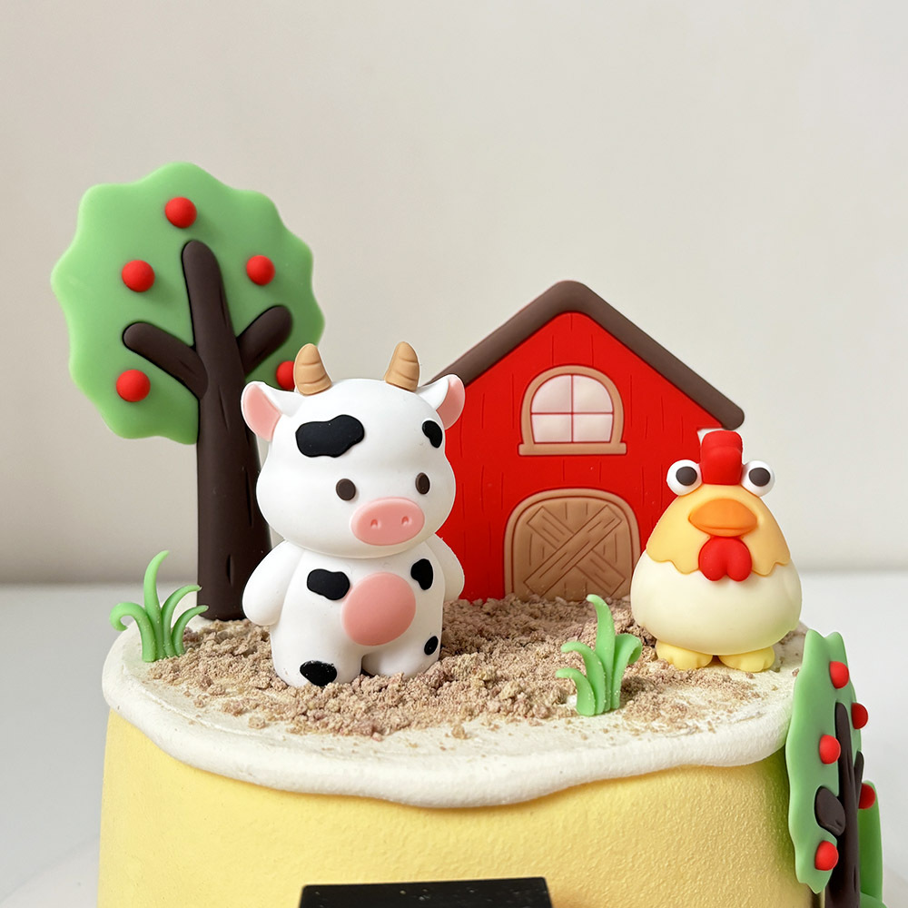 Farm Tractor Piggy Chick Egg Doll Ornaments Fruit Tree Cake Decoration Cow Egg House Cross Border