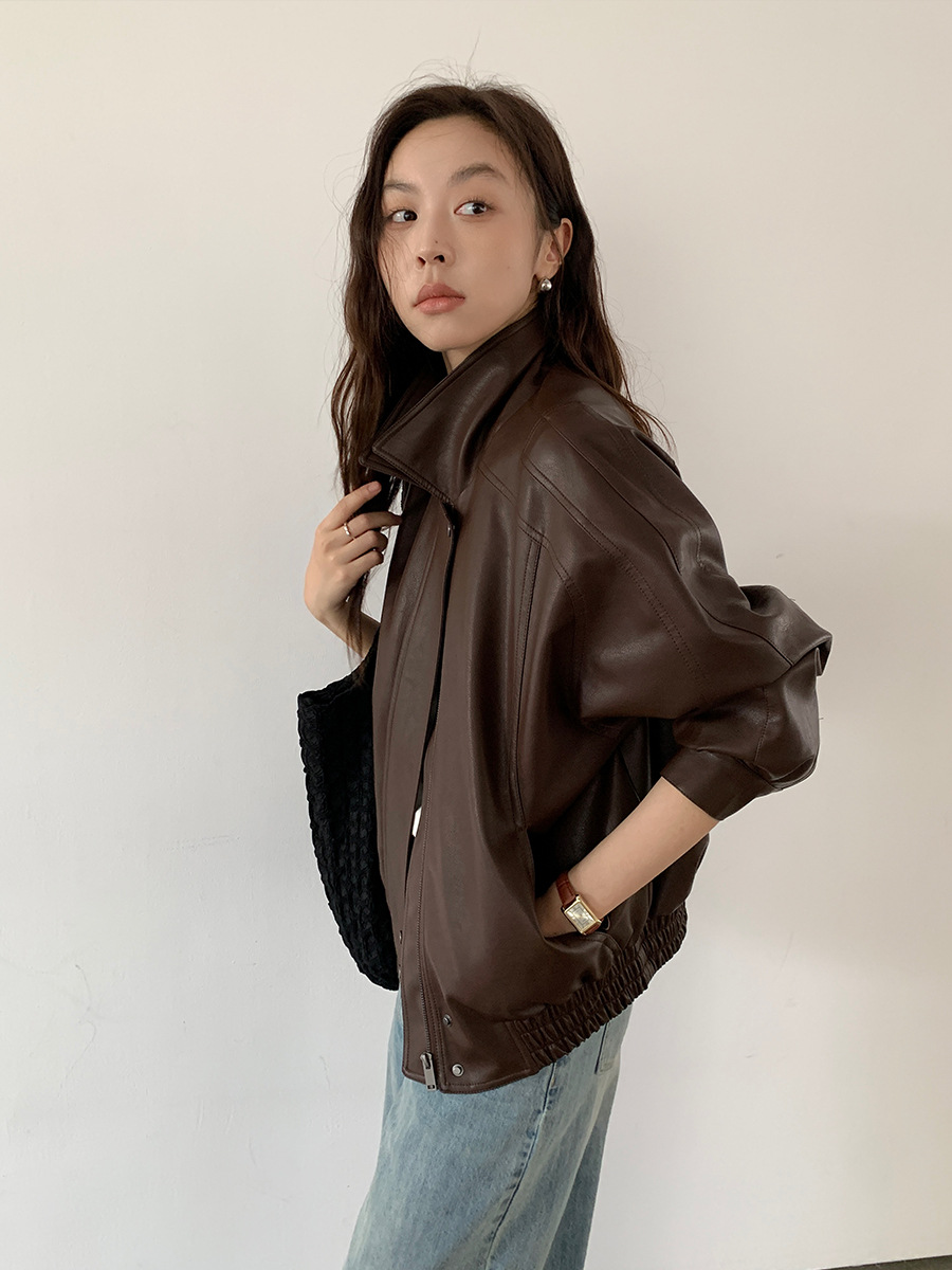 Themind High-End Pu Leather Jacket 2025 Autumn and Winter New Korean Style Fashionable Petite Jacket for Women A9079
