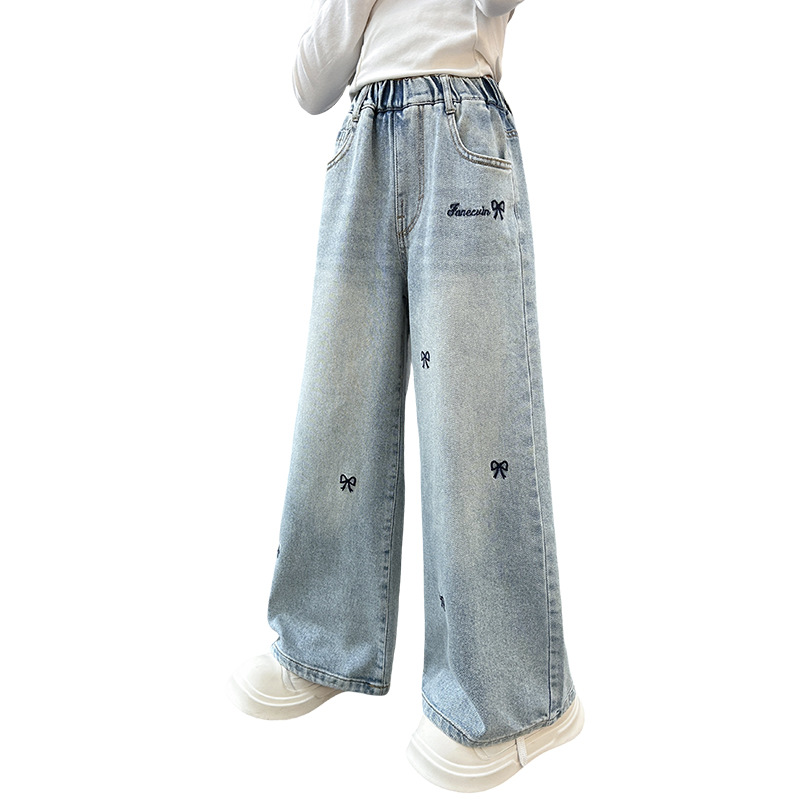 Girls' Jeans Spring and Autumn 2025 New Children's Western Style Straight Outer Wear Pants Big Children's Spring Loose Wide Leg Pants