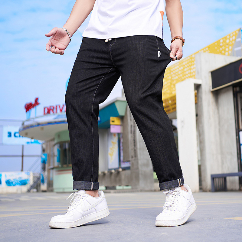 Z0002 | Fashion Brand Large Size Summer Thin Mid-Waist Elastic Slim Daily Commuting Straight Loose Men's Jeans