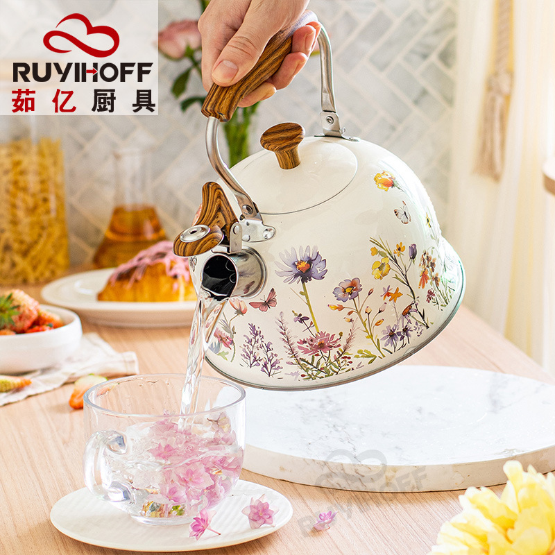 Cross-Border Creative Small Fresh Garden Whistle Kettle European Style Stainless Steel Kettle 3L New Flower Whistle Kettle